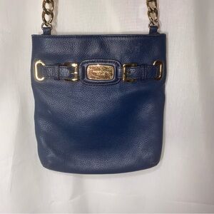 Michael Kors Blue Leather Crossbody Bag with Gold Accents